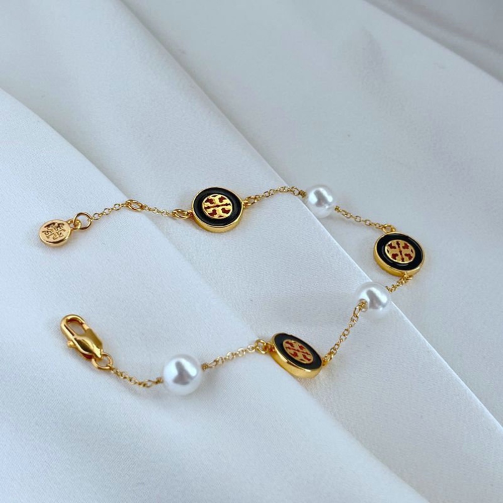 Tory Burch Gold and Black Bracelet with Dainty Chain - Picture 3 of 4